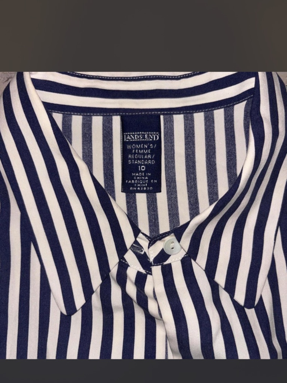 Lands' End Navy and White Vertical Stripe Dress Shirt - Picture 2 of 3